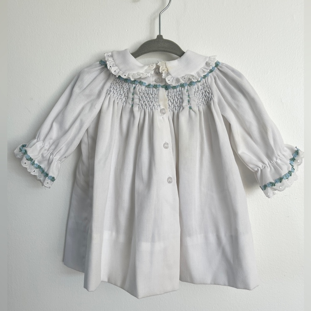 80s White Baby Dress with Blue Accents